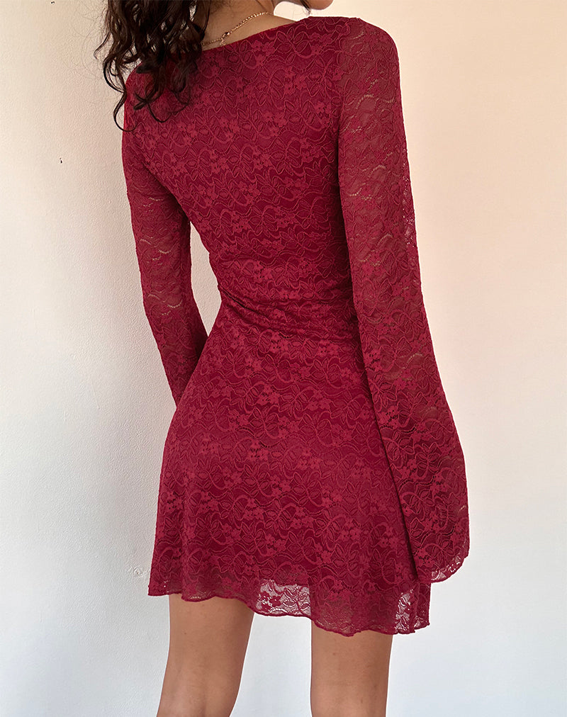 Deep Red Lace Long Sleeve Mini Dress | Sevila motelrocks-com-us Deep Red Lace Long Sleeve Mini Dress | Sevila motelrocks-com-us