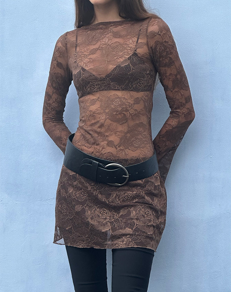 Image of Sevila Long Sleeve Mini Dress in Dark Brown