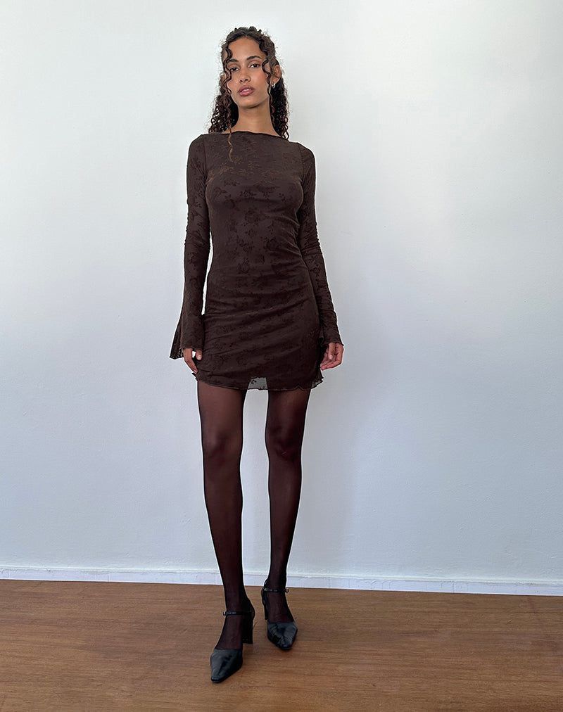 Image of Sevila Long Sleeve Mini Dress in Romantic Rose Flock Brown