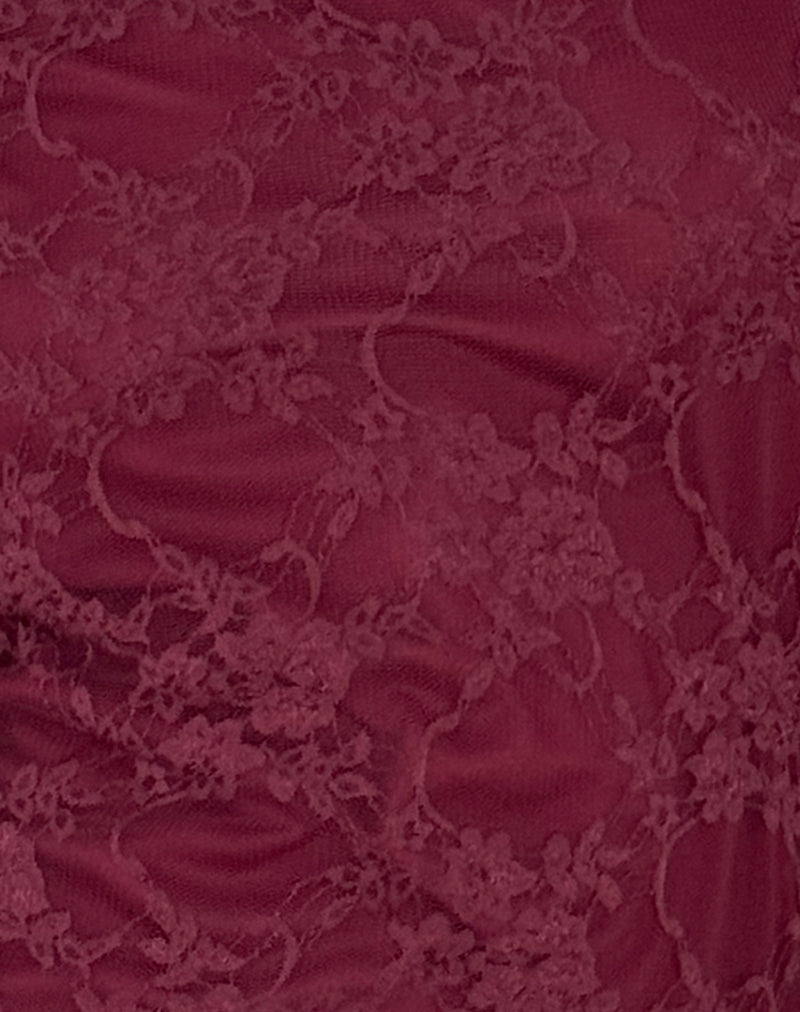 Burgundy Long Sleeve Lace Mini Dress