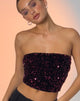 image of Shae Bandeau Top in Mini Sequin Burgundy