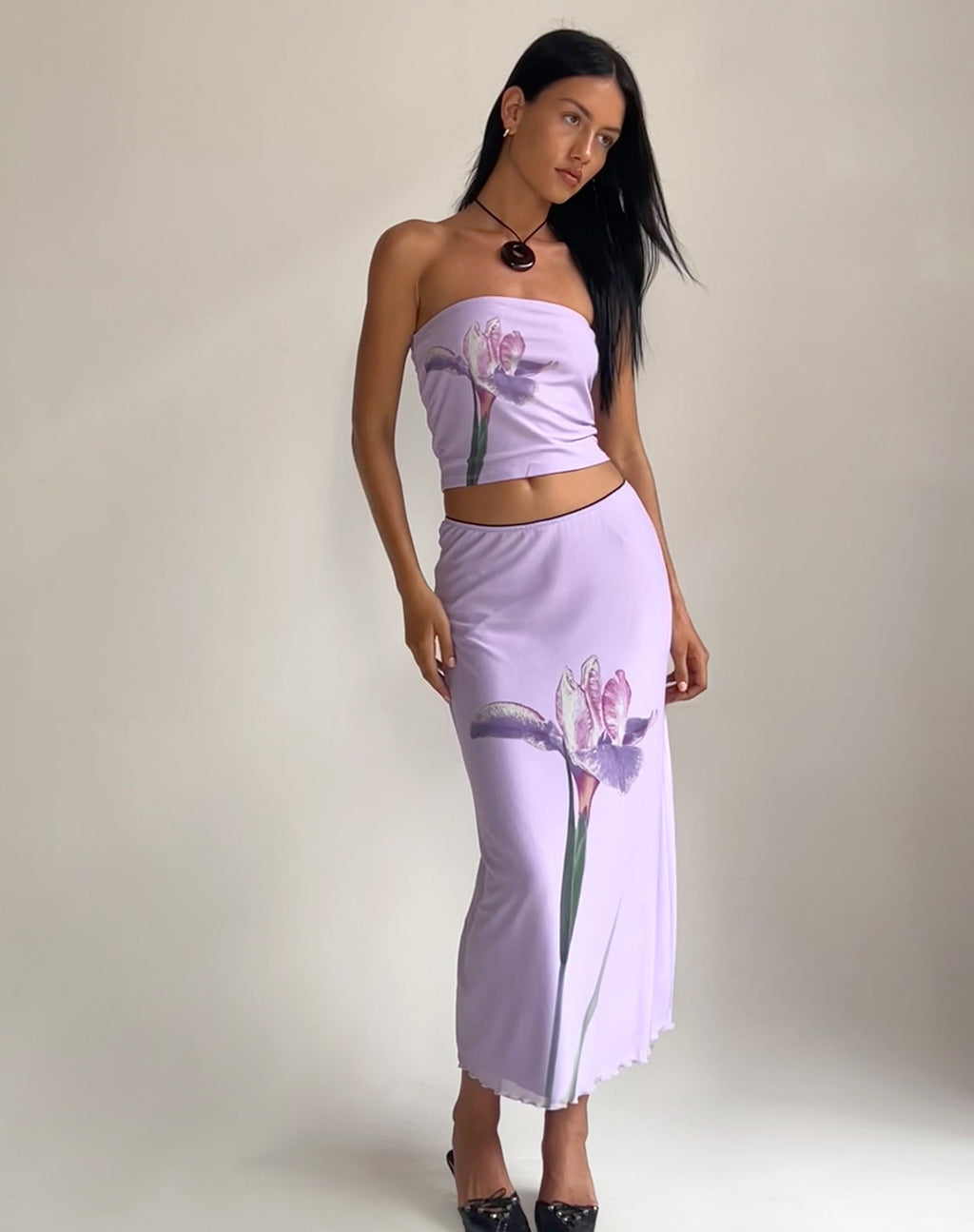 Lassie Midi Skirt in Lilac Flower Placement