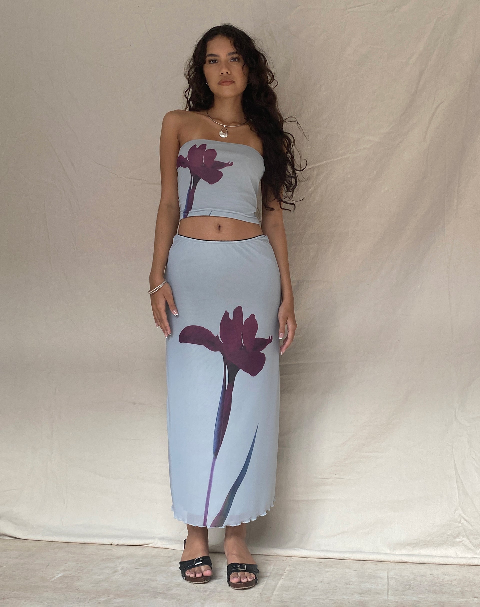 image of Lassie Midi Skirt in Mint Flower Placement