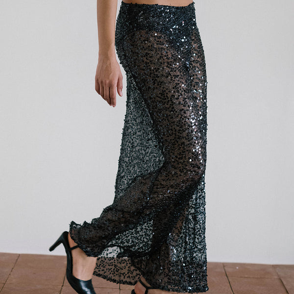 15179 Black Sequin Skirt Dress