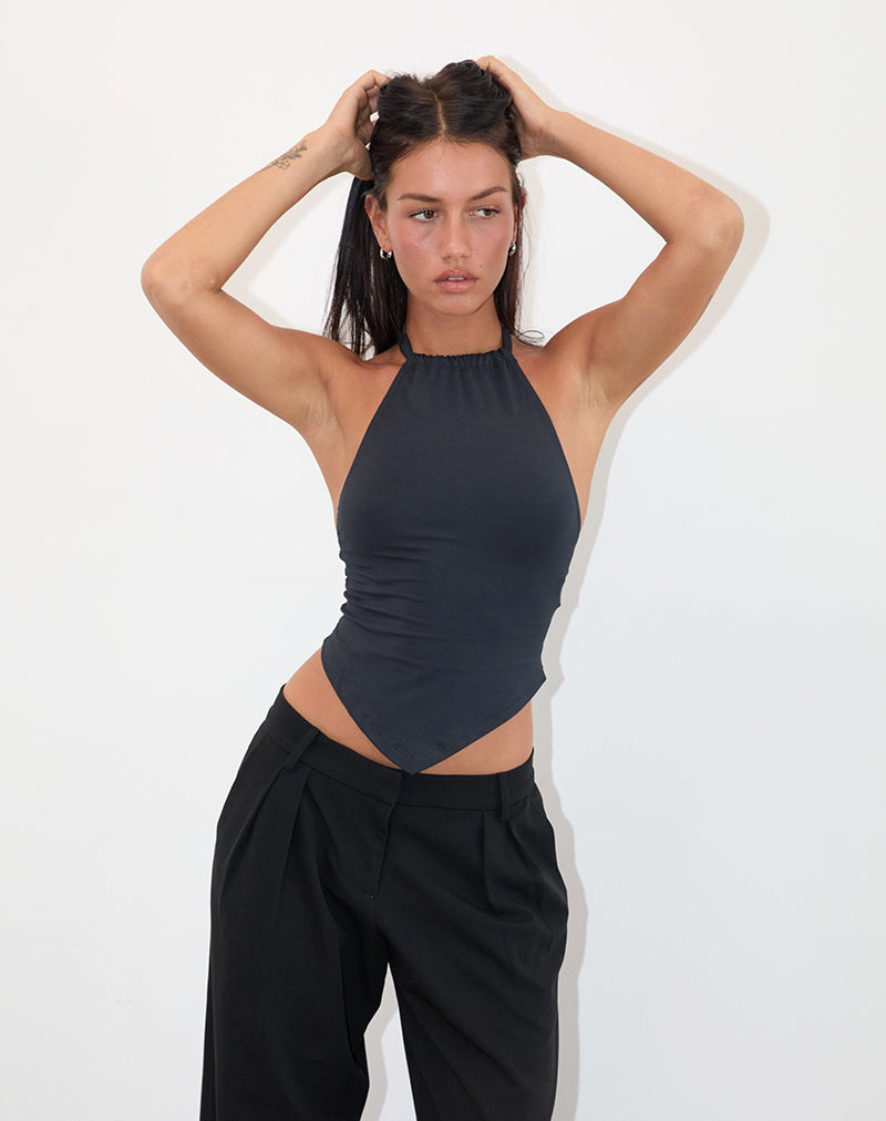 Grey Ocean Storm Halter Neck Top | Shalas – motelrocks-com-us