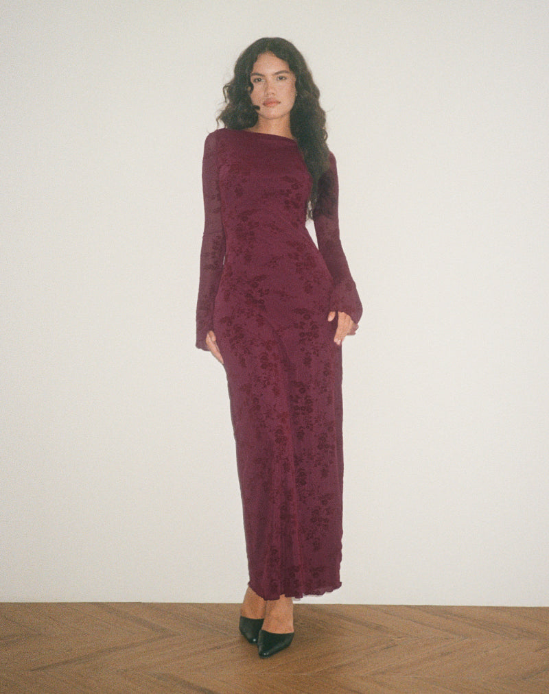 Image of Shaleed Dress in Botanical Flower Maroon