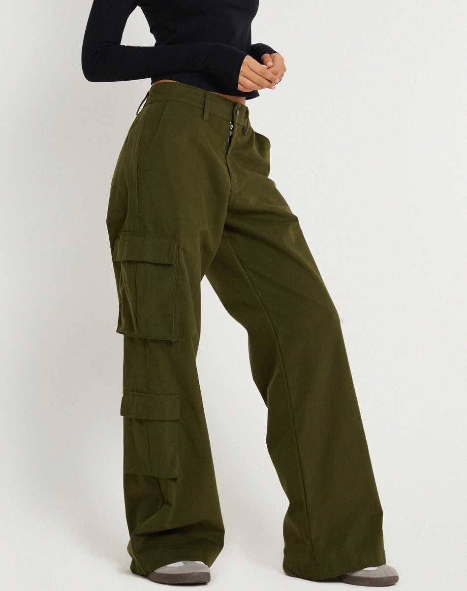 Dark Olive Wide Leg Trouser | Shan – motelrocks-com-us