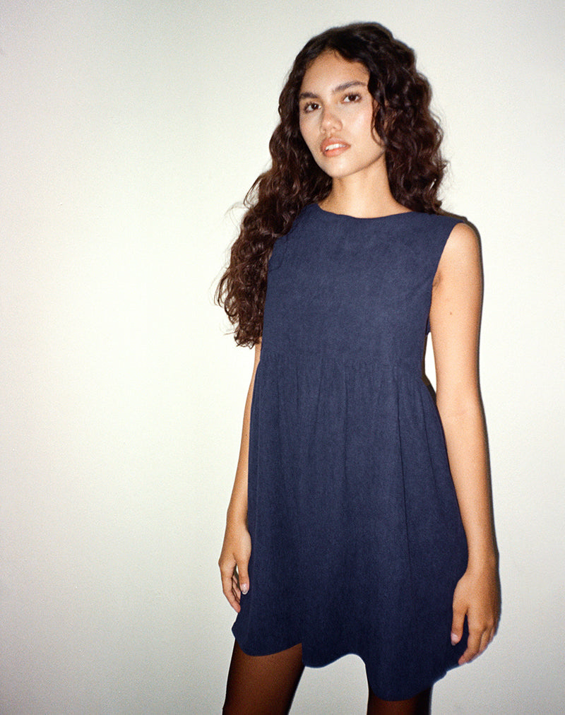 Image of Sheba Mini Dress in Babycord Ink Blue