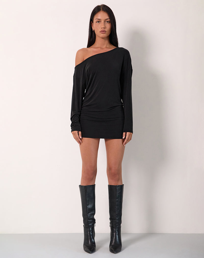 Shelisa Slouchy Mini Dress in Black , One Shoulder , Long Sleeve Shelisa Slouchy Mini Dress in Black , One Shoulder , Long Sleeve