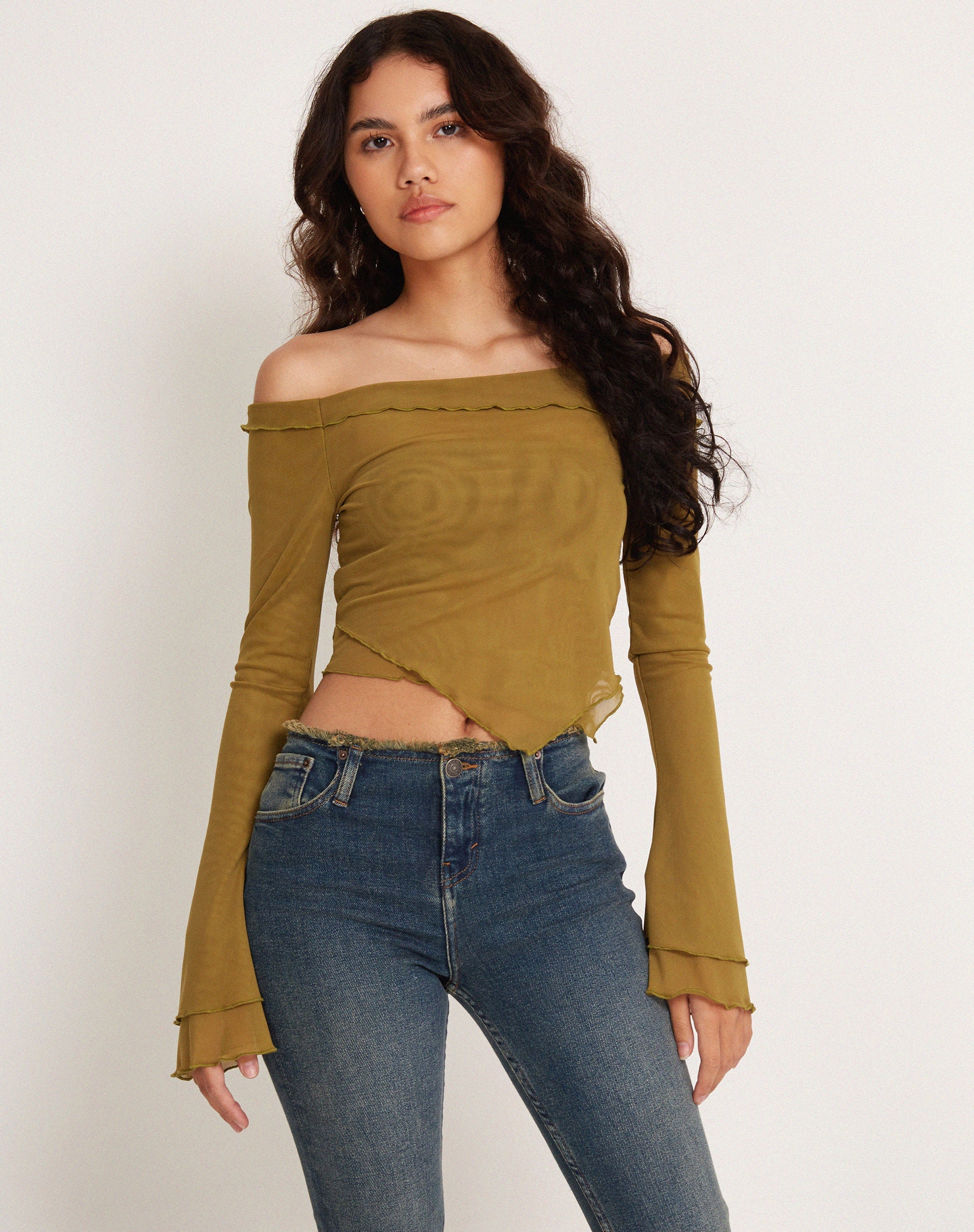 Image of Shenly Bardot Top in Green Moss