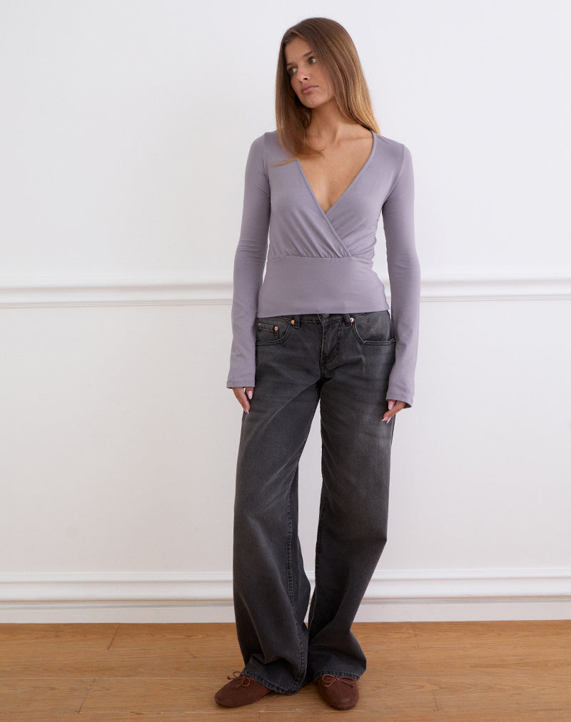 Image of Sheon Long Sleeve Top In Rayon Jersey Grey Lavender