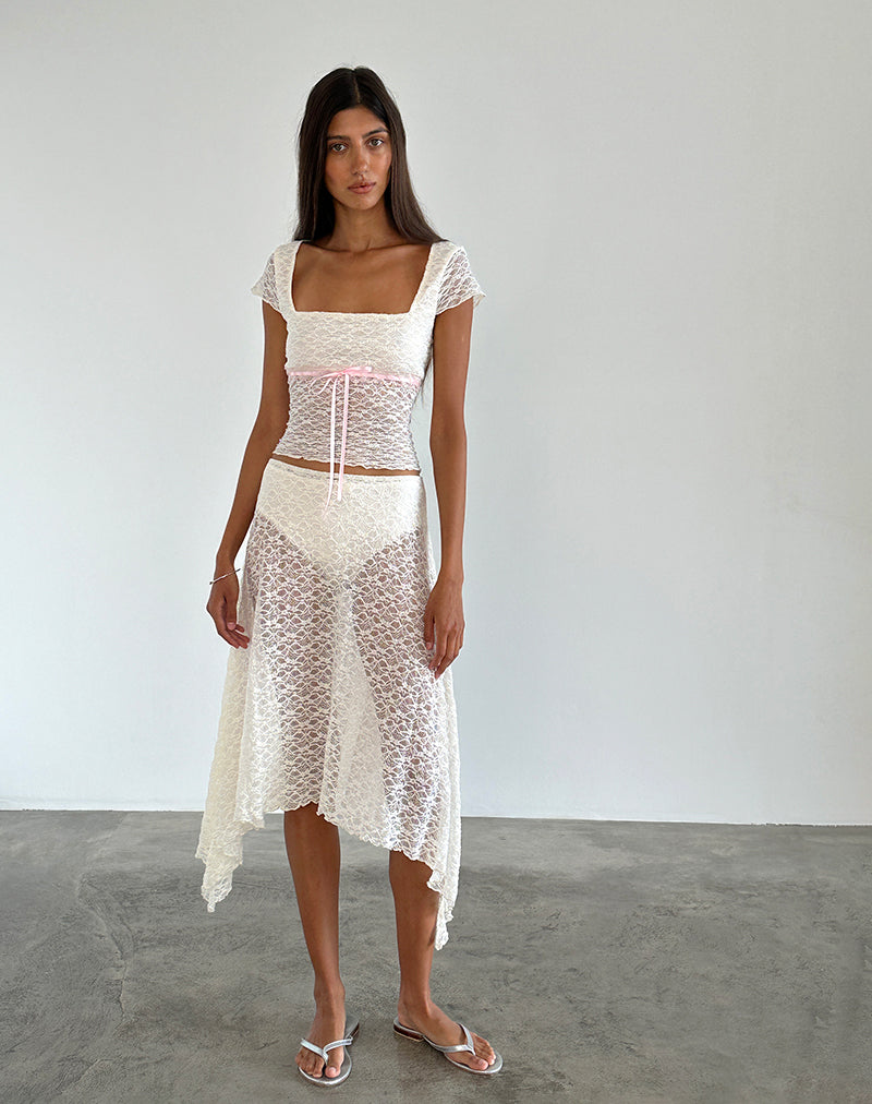 Image of Sherine Lace Top in Cream with Pink Binding