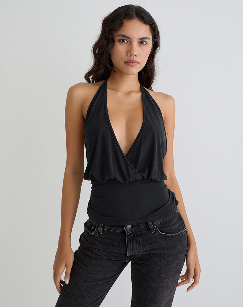 Black Cupro Halter Top | Sherlyn – motelrocks-com-us