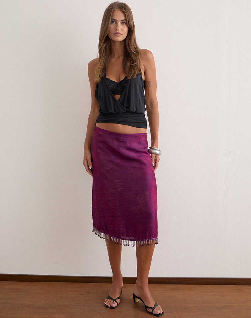 Image of Muriela Midi Skirt in Glitter Chiffon Deep Purple