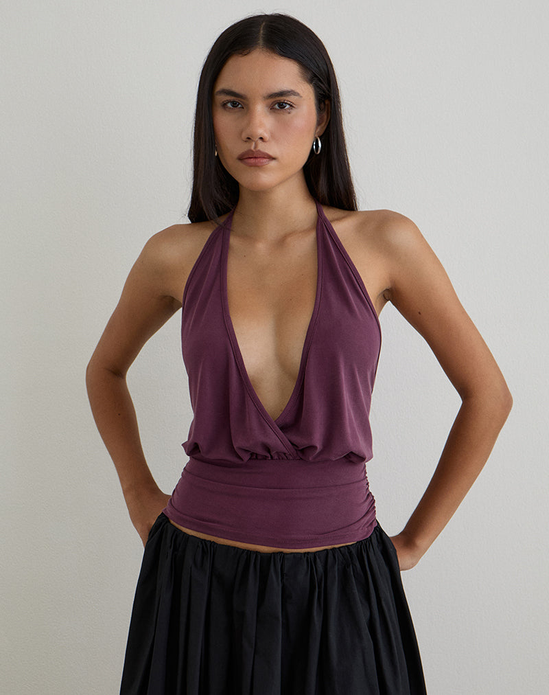 Image of Sherlyn Halter Top in Cupro Deep Purple