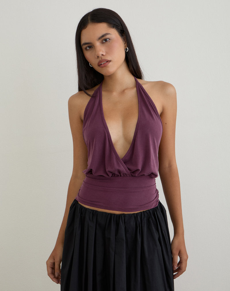 Image of Sherlyn Halter Top in Cupro Deep Purple