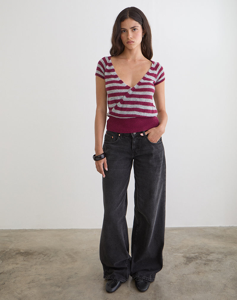 Image of Shilpa Top in Maxi Stripe Wine and Grey