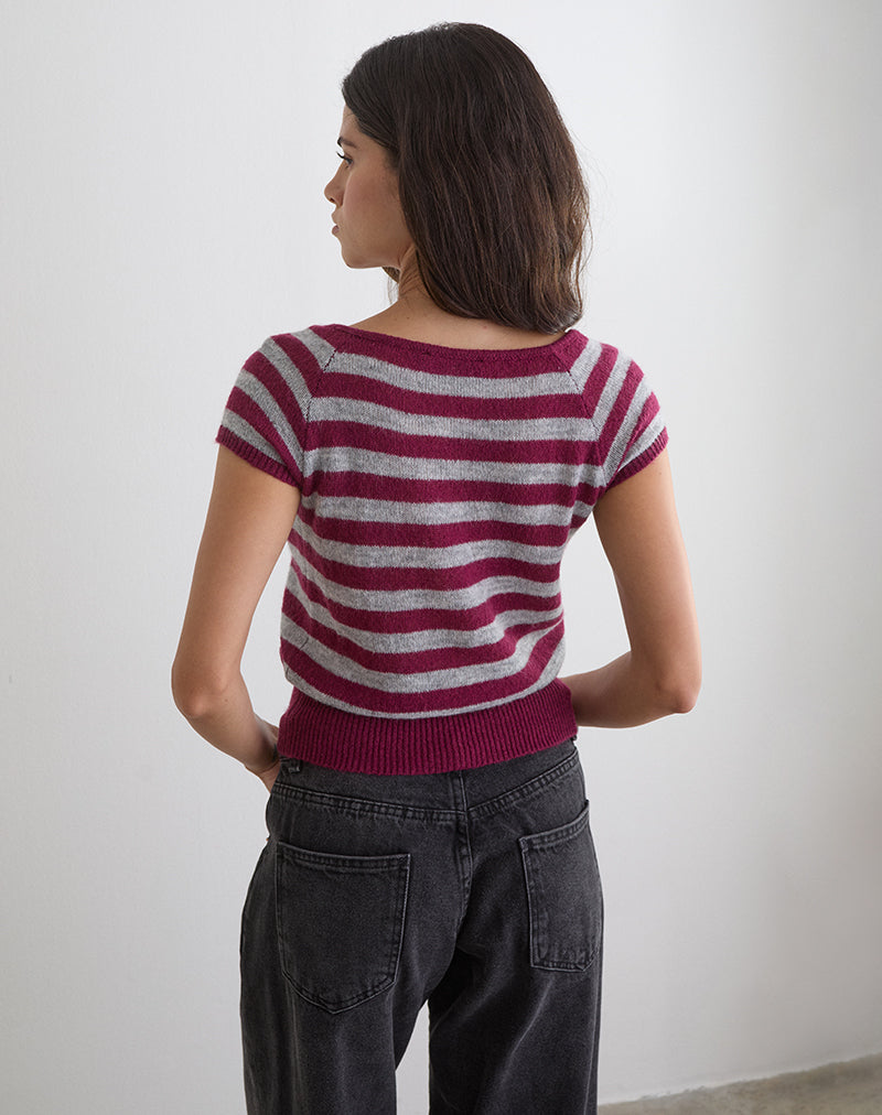 Image of Shilpa Top in Maxi Stripe Wine and Grey