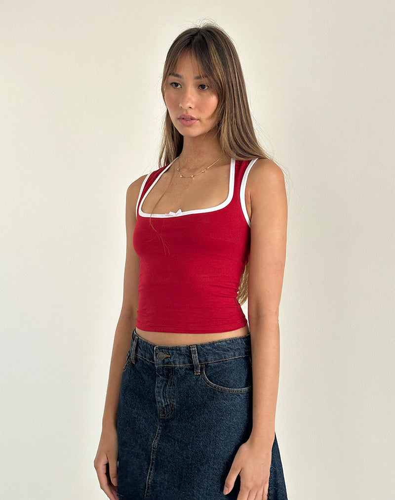 Image of Shinju Top in Adrenaline Red with White Binding