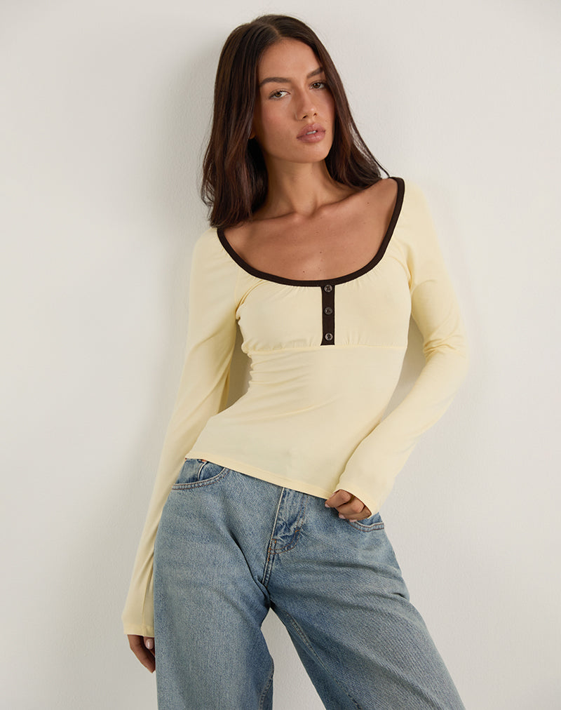 Shou Top in Buttermilk with Brown Binding