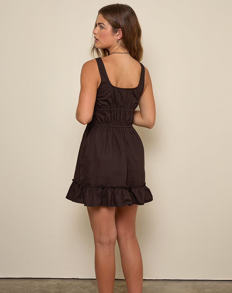 Image of Shoyo Frill Mini Dress in Bitter Chocolate