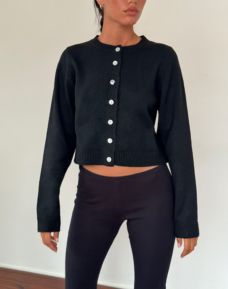 Shura Brush Knit Cardigan in Black