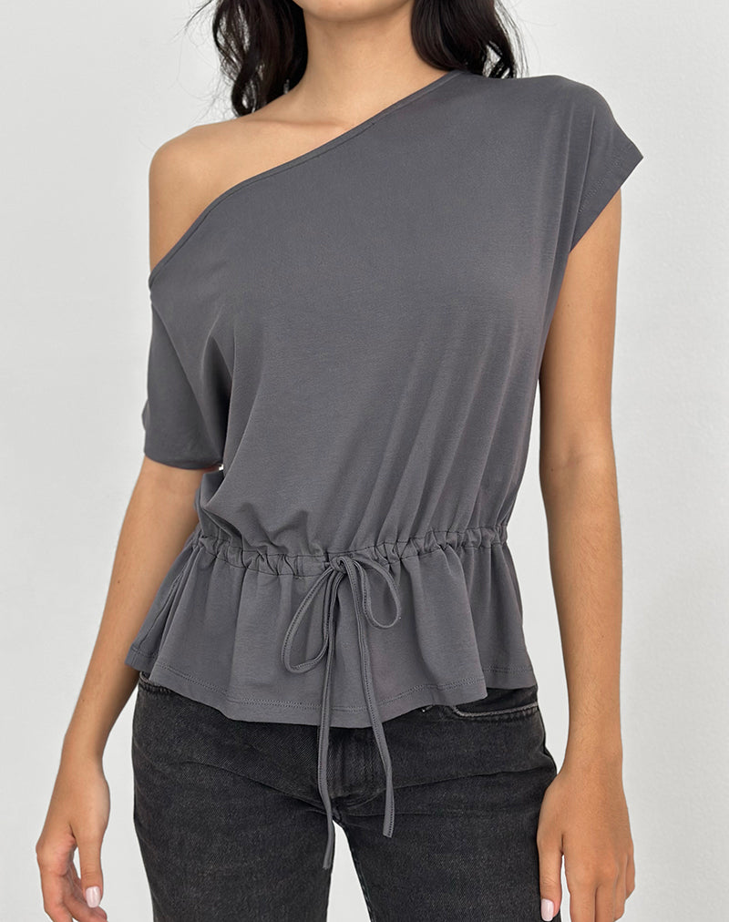 Image of Sika One Shoulder Top in Charcoal Grey with Tie Belt