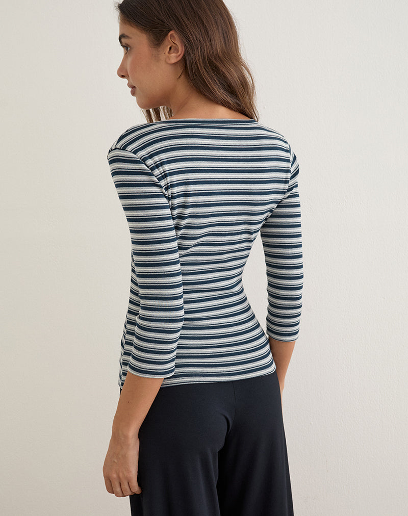 Image of Silea Top in Jersey Stripe Navy and Grey