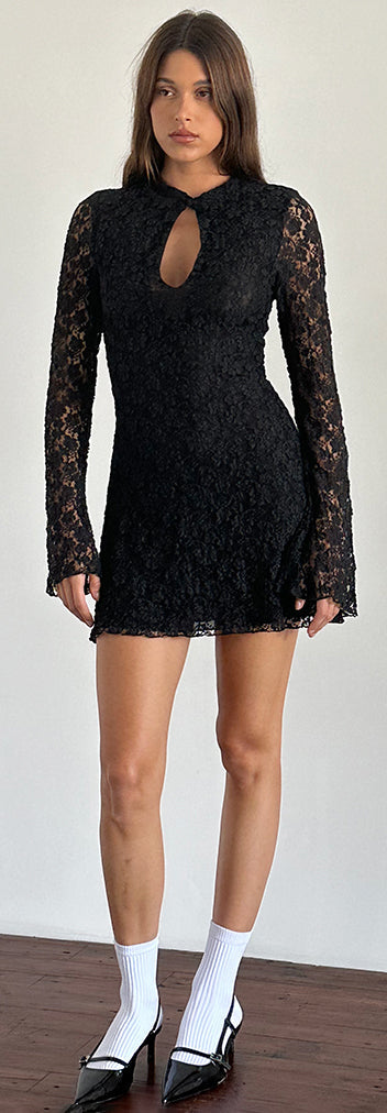 Lace Ruffle Keyhole Mini Dress