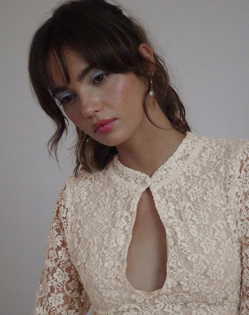 Silvanna Long Sleeve Keyhole Mini Dress in Lace Ivory Silvanna Long Sleeve Keyhole Mini Dress in Lace Ivory