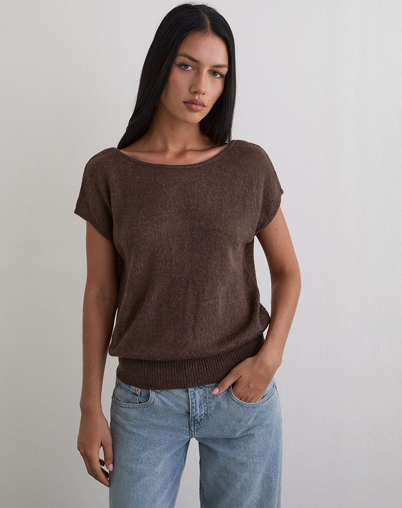 Image of Sinda Scoopback Top in Knit Dark Chocolate