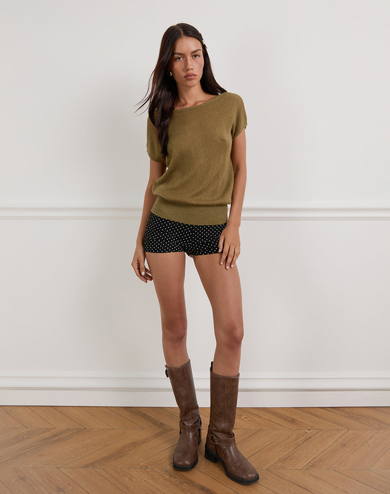 Olive Sheer Knit Open Back Top | Sinda – motelrocks-com-us