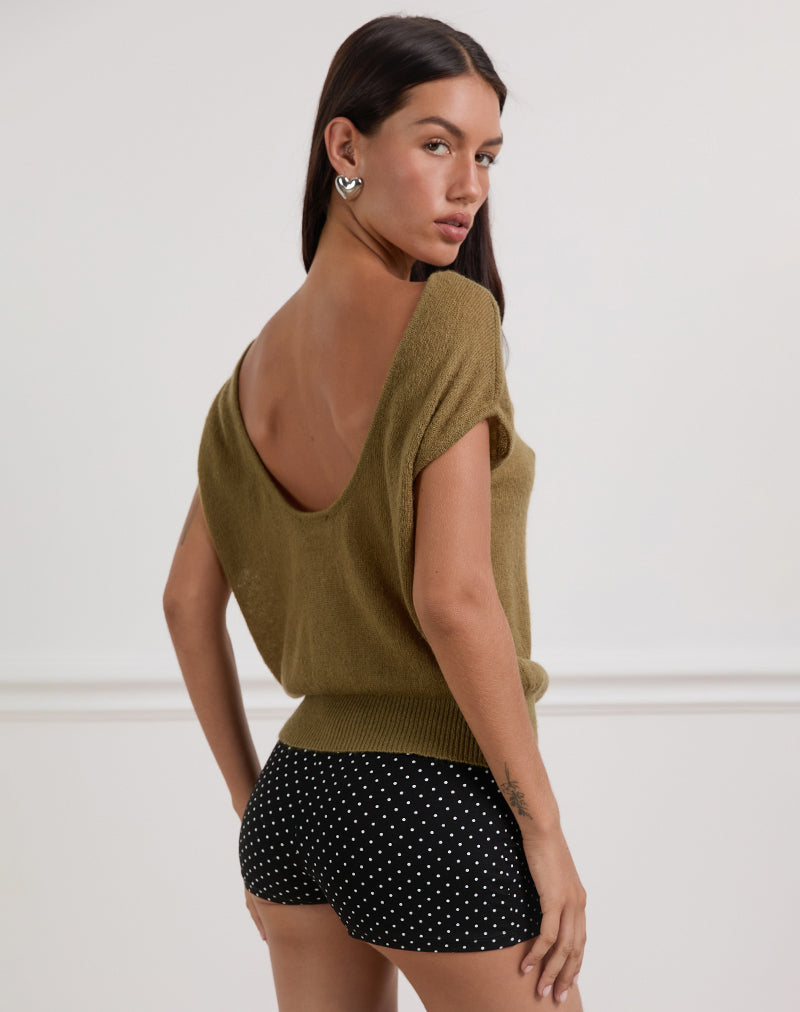 Olive Sheer Knit Scoopback Top | Sinda – motelrocks-com-us