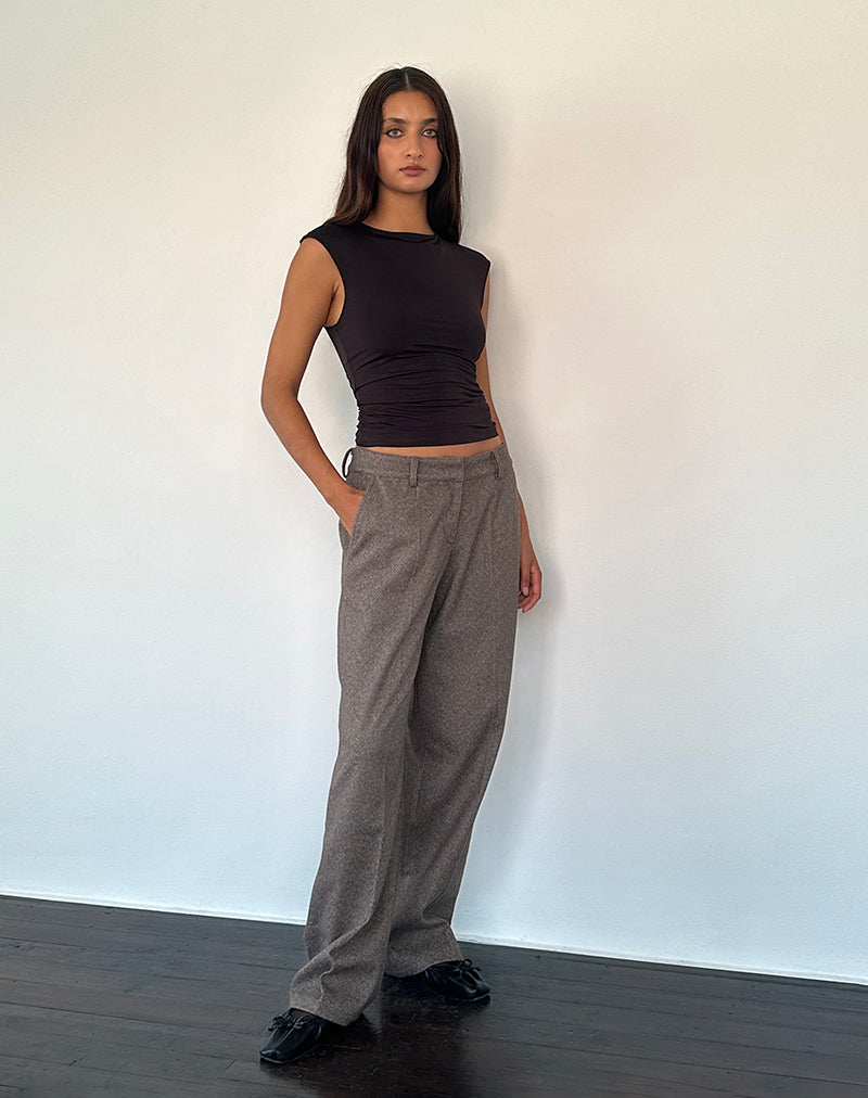 Image of Sirkia Low Rise Tailored Wool Trouser in Dark Brown