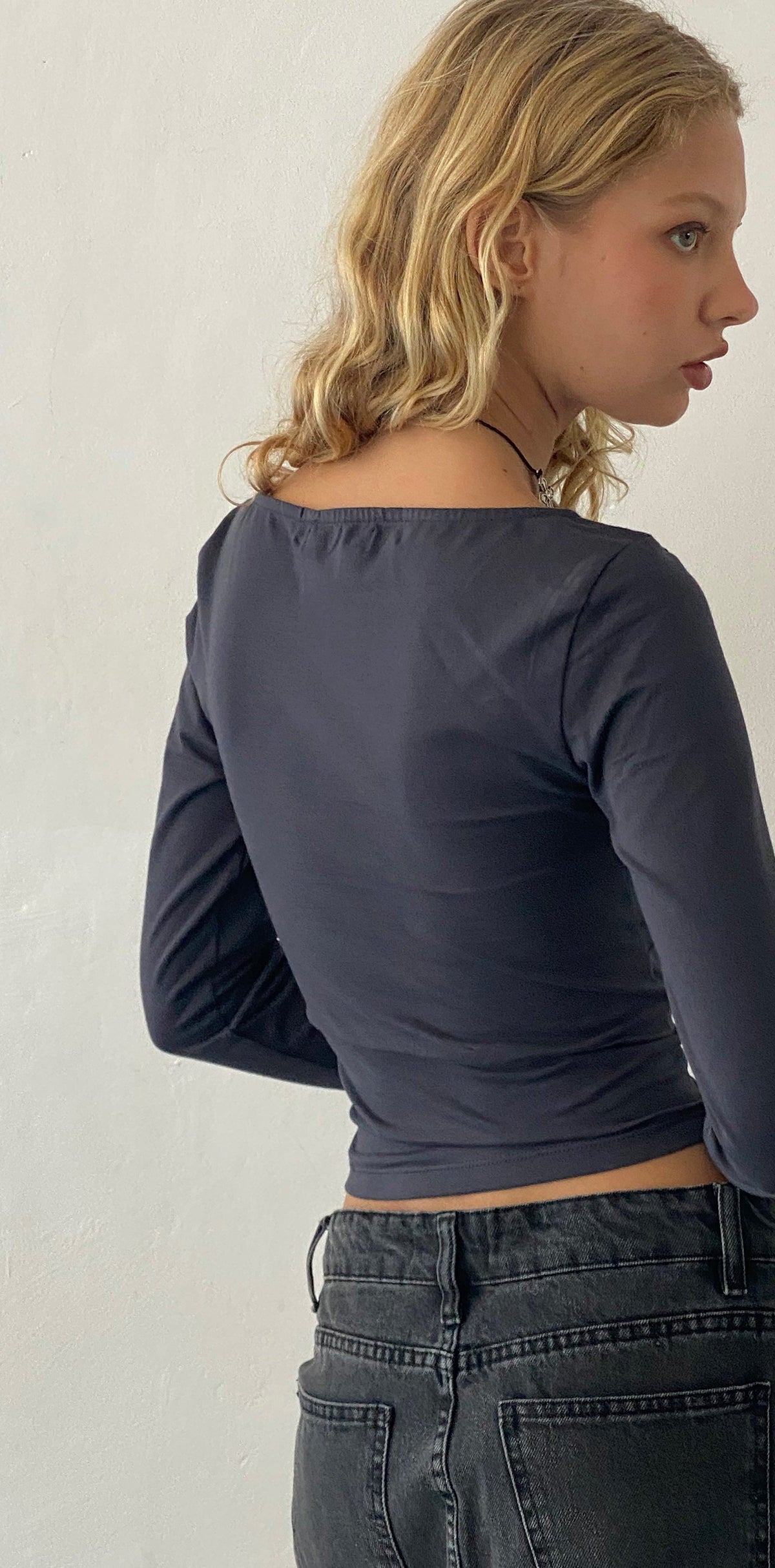 Long Sleeve Ocean Storm Grey Crop Top | Sisil – motelrocks-com-us