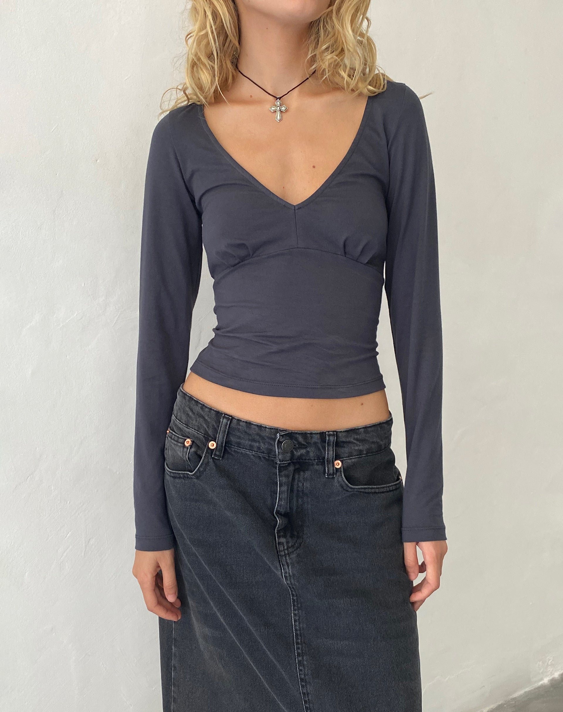 Long Sleeve Ocean Storm Grey Crop Top | Sisil – motelrocks-com-us