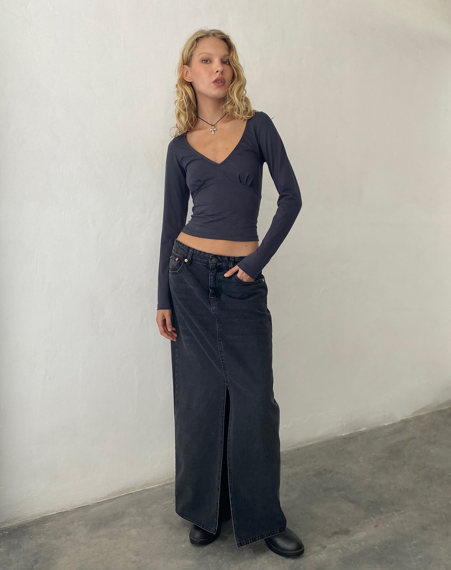 Long Sleeve Ocean Storm Grey Crop Top | Sisil – motelrocks-com-us