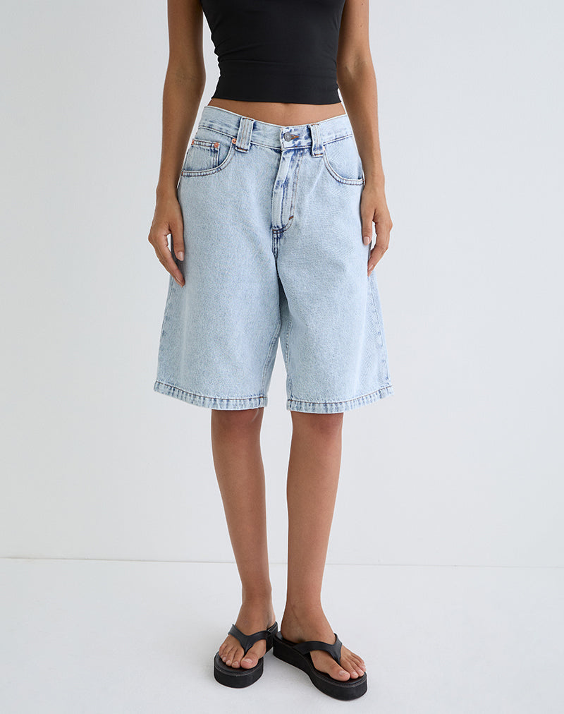 Image of Low Rise Skater Shorts in 80's Light Wash Blue