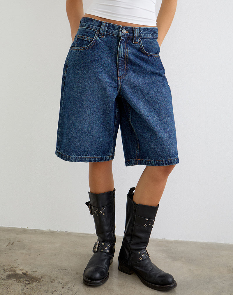 Mid Blue Used Denim Shorts | Skater – motelrocks-com-us