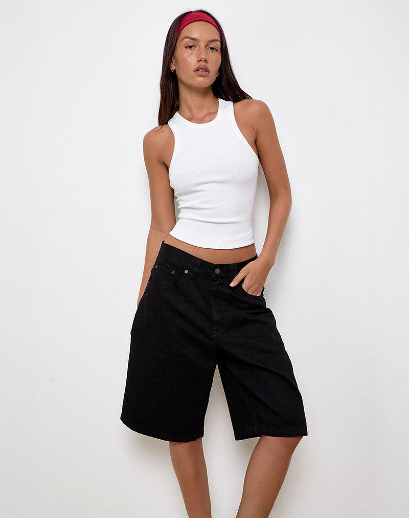 Low Rise Skater Shorts in Rinse Black Denim