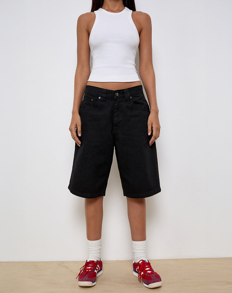 Image of Low Rise Skater Shorts in Rinse Black Denim