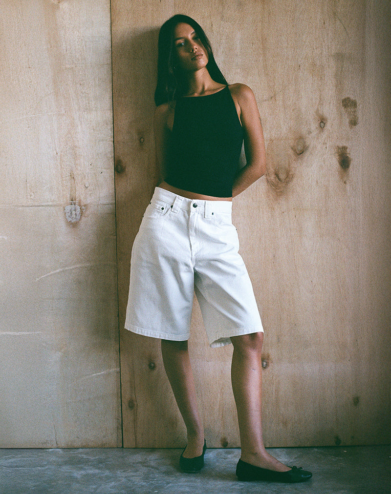Image of Low Rise Denim Skater Shorts in True White
