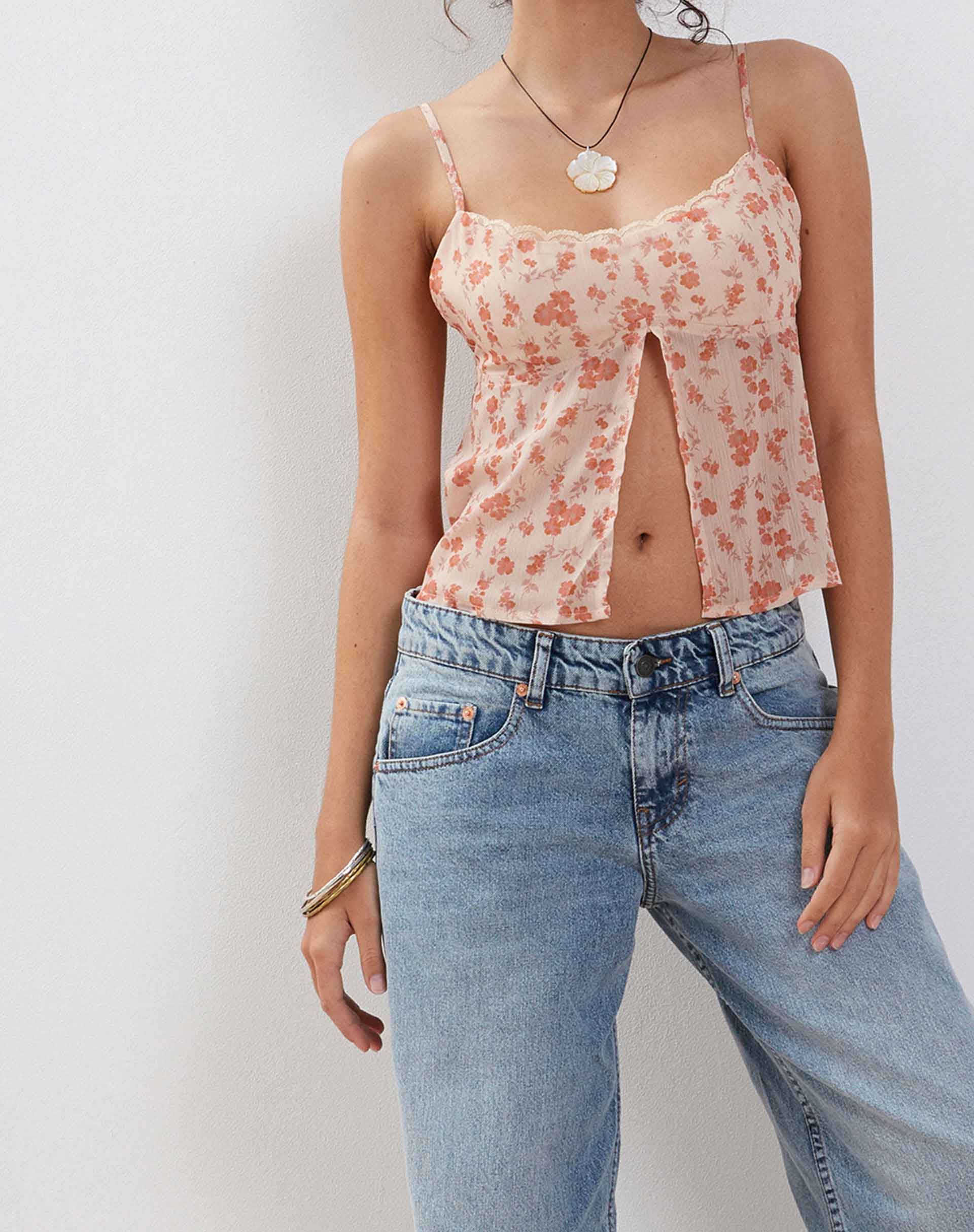 Peach Cherry Blossom Butterfly Cami Top | Slavina – motelrocks-com-us