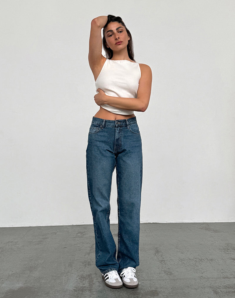 Mid Rise Slim Parallel Jeans in Mid Blue Used