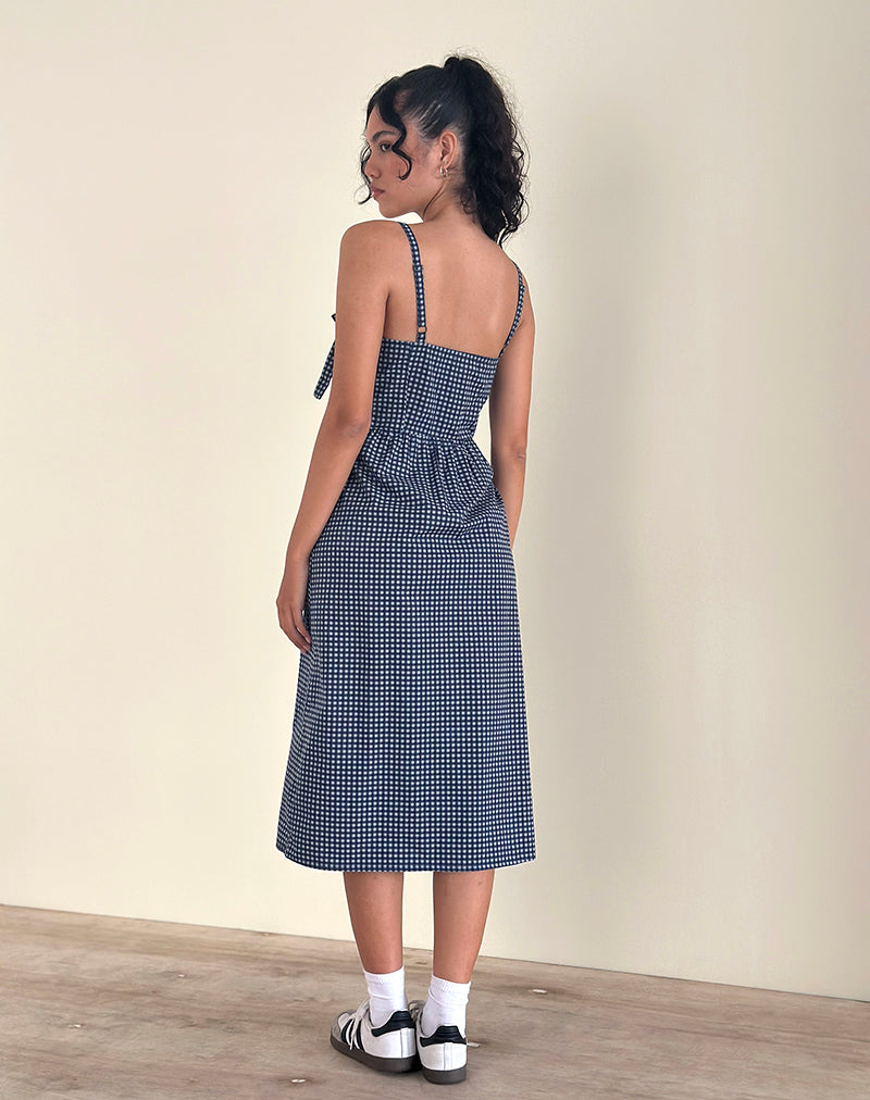 Image of Sloane Midi Dress in Mini Dark Blue Gingham