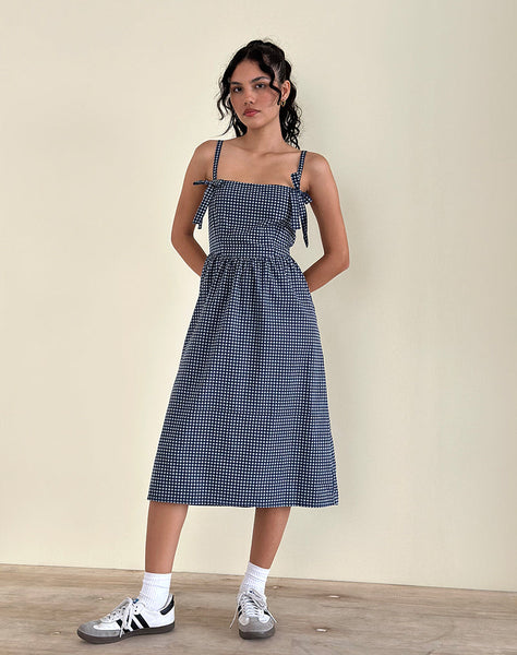 knee length dresses for ladies Rihoas Plaid Puffed Sleeve Midi Dress for Women, Blue / S main image 1