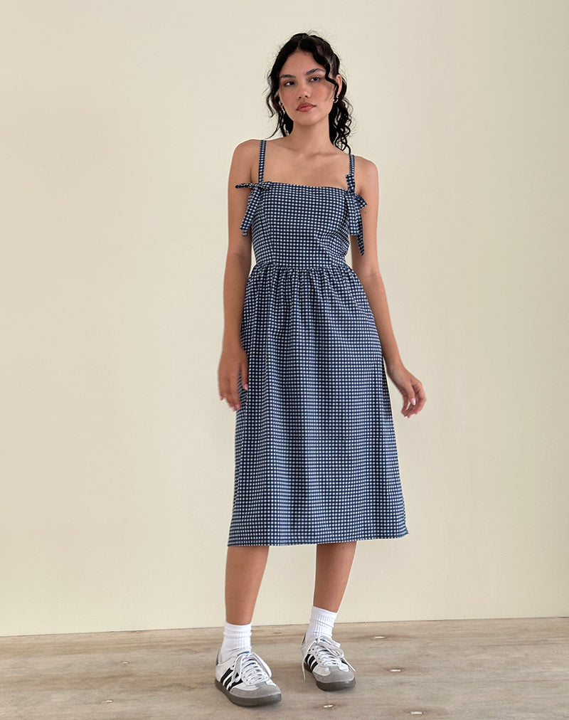Sloane Midi Dress in Mini Dark Blue Gingham Sloane Midi Dress in Mini Dark Blue Gingham