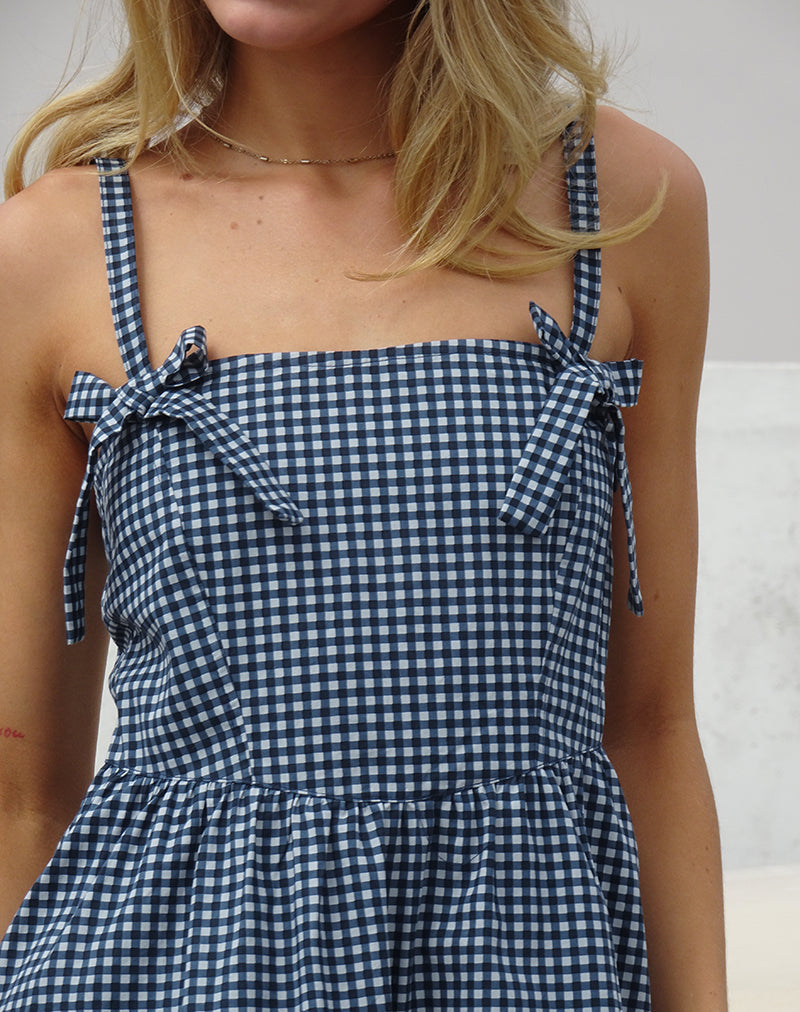 Image of Sloane Midi Dress in Mini Dark Blue Gingham