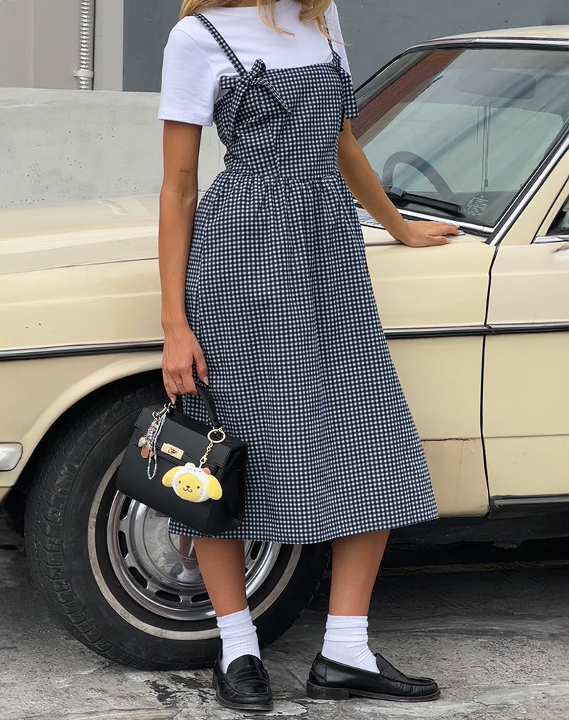 Sloane Midi Dress in Mini Dark Blue Gingham