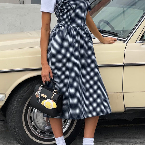 Aurora Sweetheart Midi (Dark Navy Gingham)